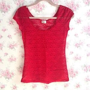 Ooh La Lace by La Senza Red Lace Cap Sleeve Scoop Neck Top Size S P